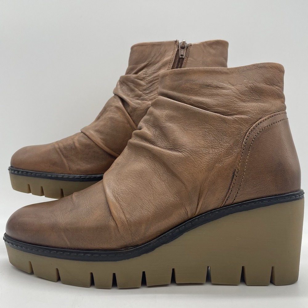 Diba True Womens 8 Booties Next Day Wedge Platform Brown Leather Soft‎ Side Zip